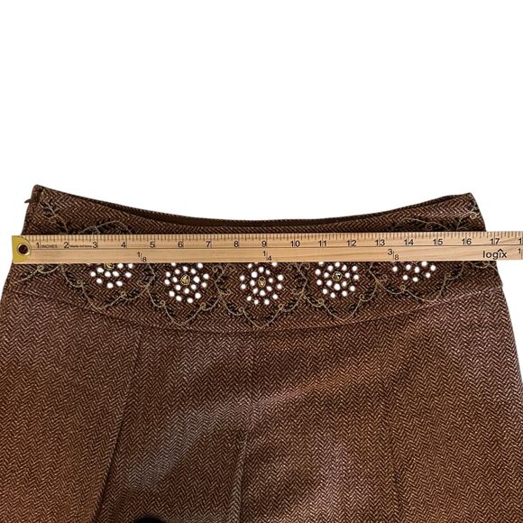 Loft Brown Tweed Embroidered Beaded Wool Blend Pleated A-Line Skirt Size 8 - Picture 4 of 6